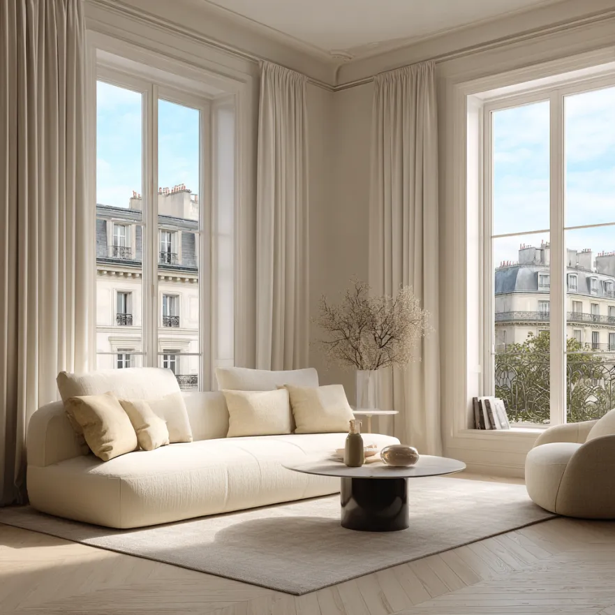 Salon haussmannien lumineux avec vue sur les toits de Paris - Appartement a vendre